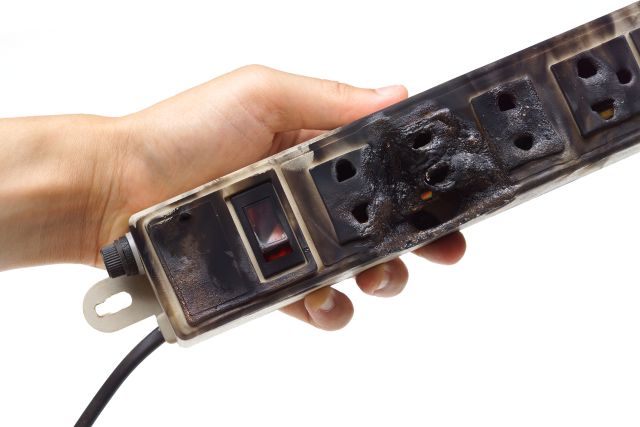 spálený prodlužovací kabel
